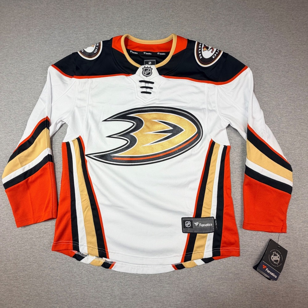 Fanatics Anaheim Ducks NHL Away Jersey White Orange Mens XS New With Tags